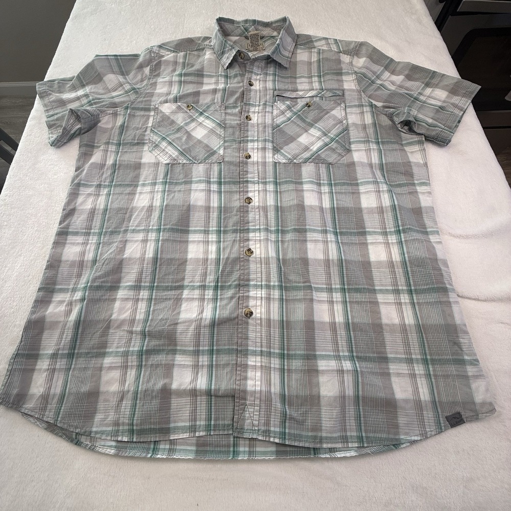 L.L. Bean Men XL Tall Plaid Short Sleeve Shirt Gray Green Cotton Blend 504839
